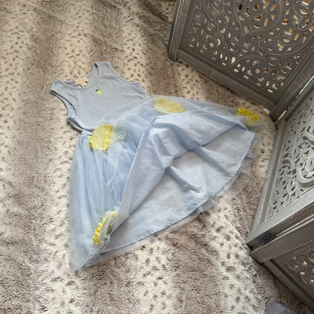 Cynthia Rowley blue dress girls size 6 lemon embroidery garden party summer